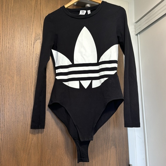 Black Adidas Originals Size M Logo Body Sportbody Trefoil Bodysuit Top FM2651 - Picture 1 of 16